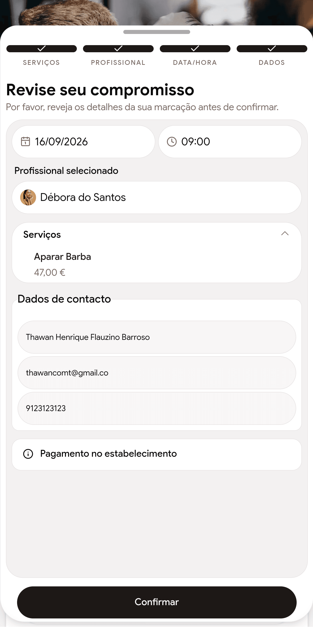 Reserva em tempo real